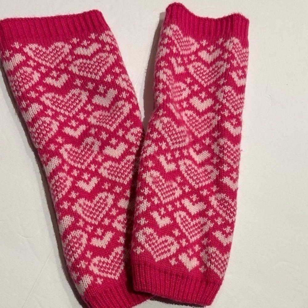 Pink and White Heart Patterned Knit leg warmer/arm warmer set